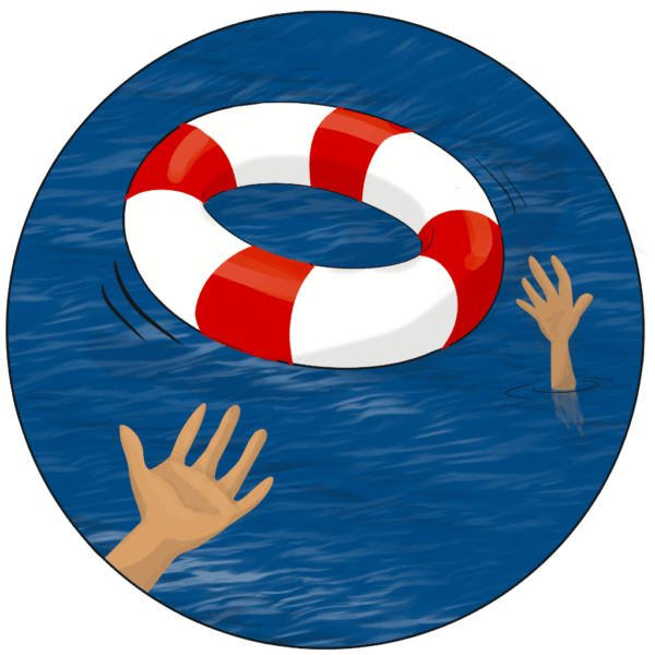 Main jetant une bouée à une autre main qui se noie