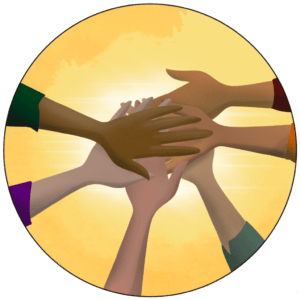 Des mains de toutes les couleurs les unes sur les autres en signe de solidarité