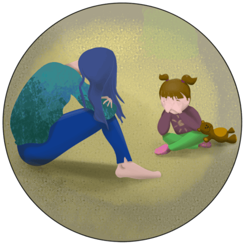 Une mère et sa petite fille accablées de chagrin