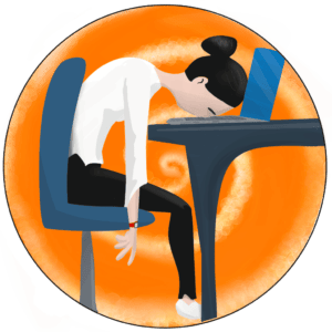 Femme épuisée, effondrée sur son ordinateur portable