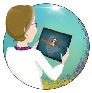 Retraitée sur tablette affichant l'appli Popmoms